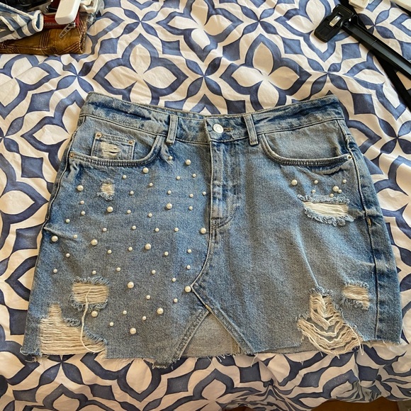 Zara Dresses & Skirts - Zara pearl denim mini skirt